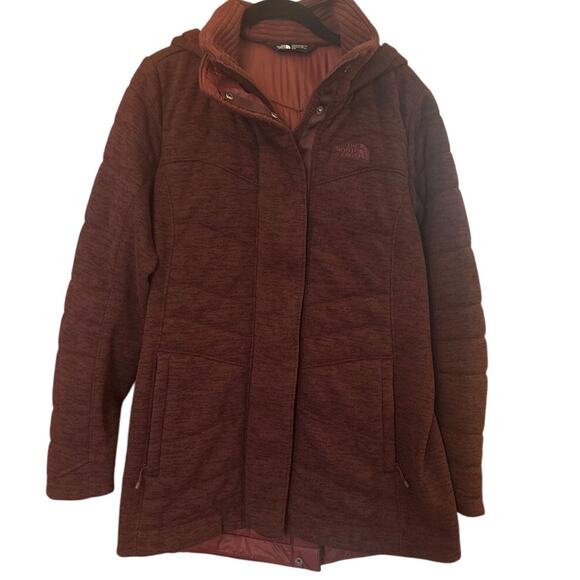 The North Face dark red snap two way zipper hooded quilted coat SIZE M - Picture 1 of 5